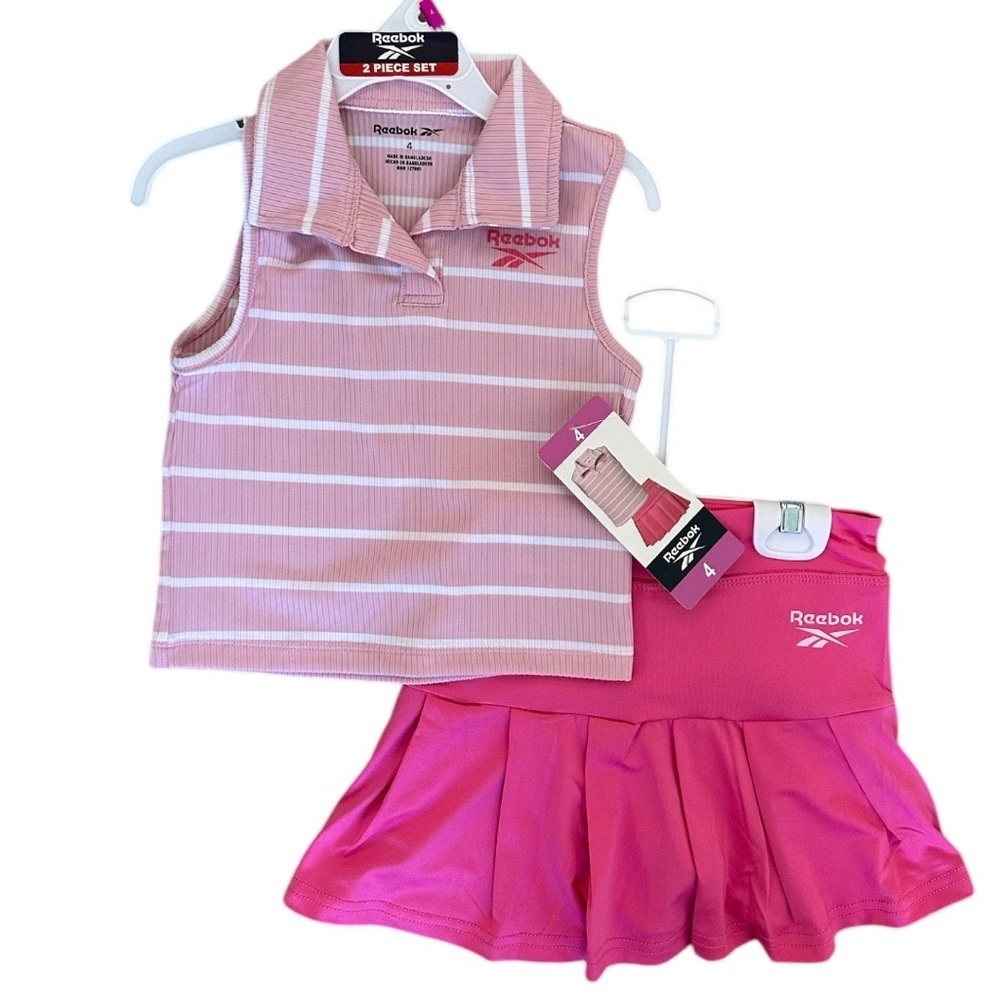 New Reebok Girls 2-Pc Striped Sleeveless Polo & Tennis Golf Twirl Skort size 4